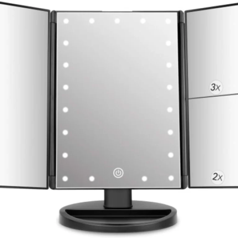 Deweisn Tabletop Mount Trifold Lighted Vanity Mirror|lighted vanity mirror|tabletop vanity mirror